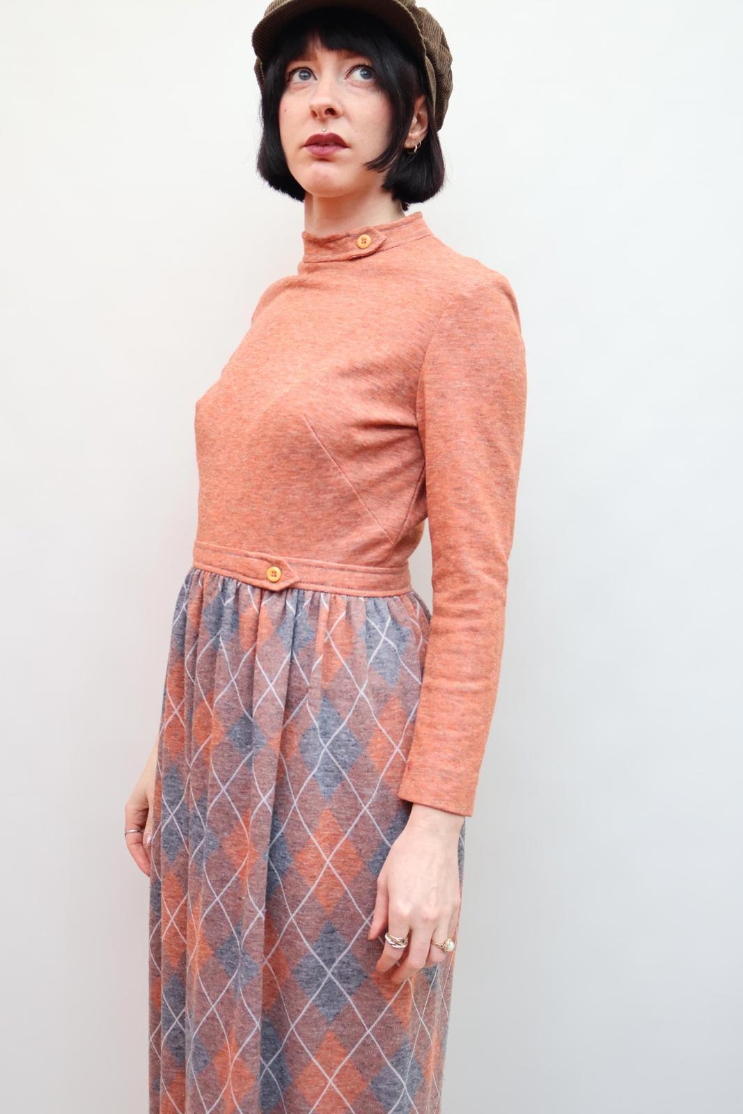 Vintage 70s Peach Plaid Dress