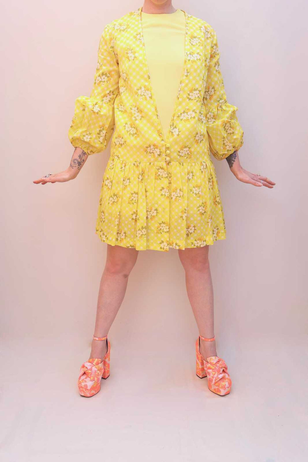 Vintage 70s Buttercup Gingham Dress