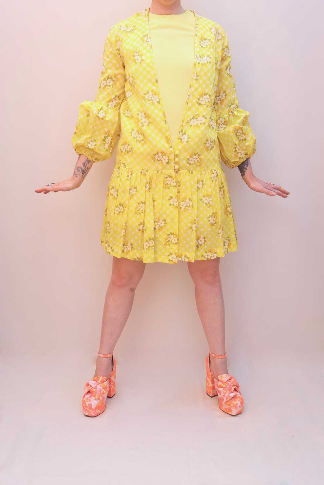 Vintage 70s Buttercup Gingham Dress