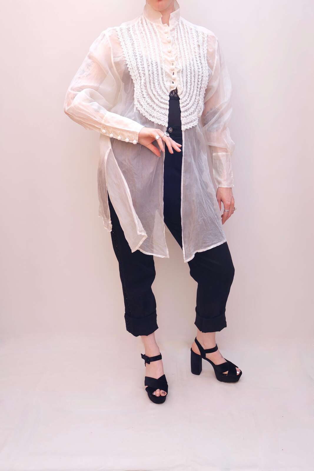 Vintage 80s Organza Tail Coat Blouse