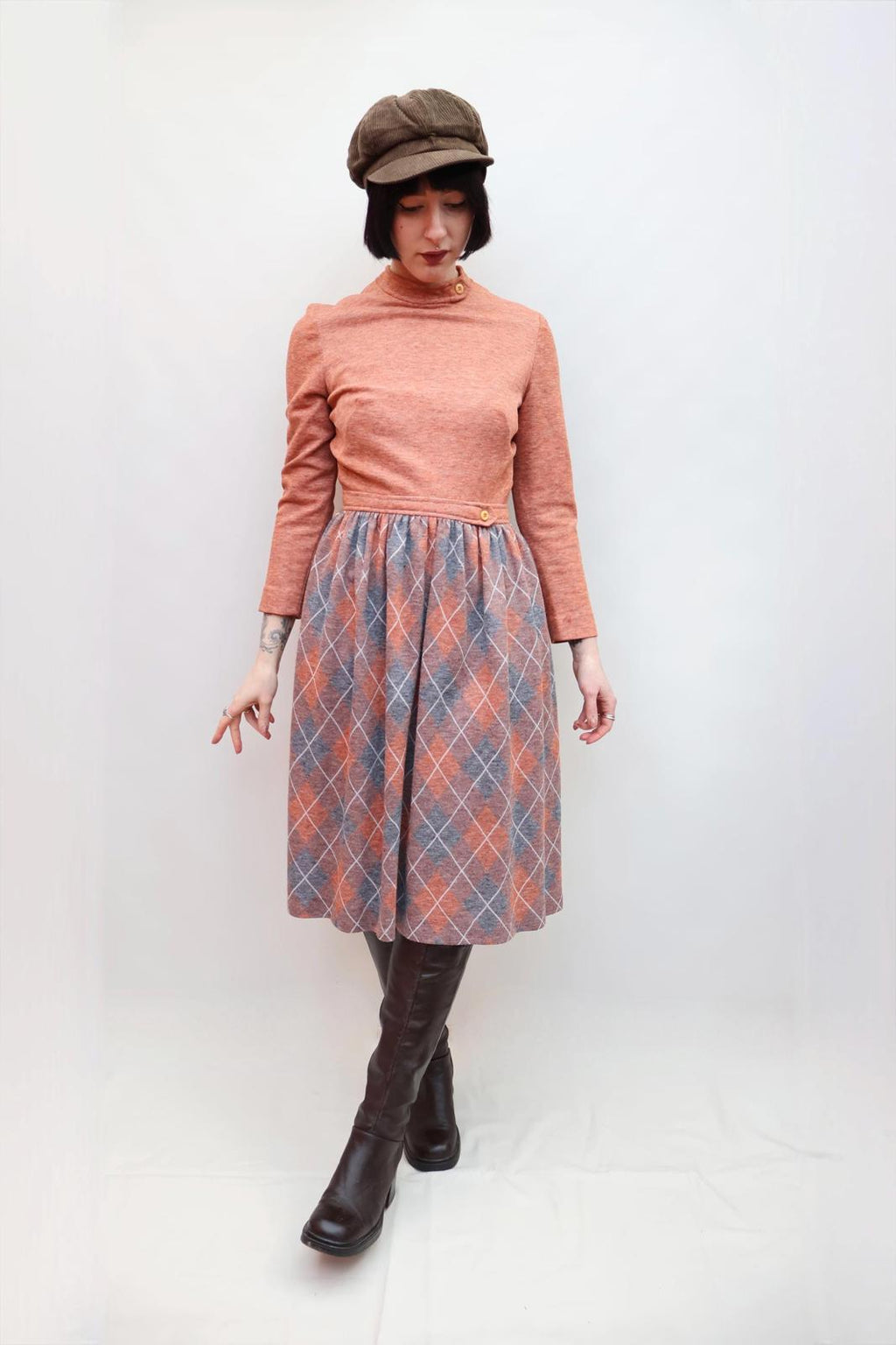Vintage 70s Peach Plaid Dress