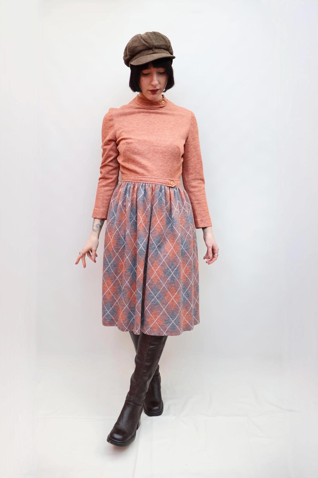 Vintage 70s Peach Plaid Dress
