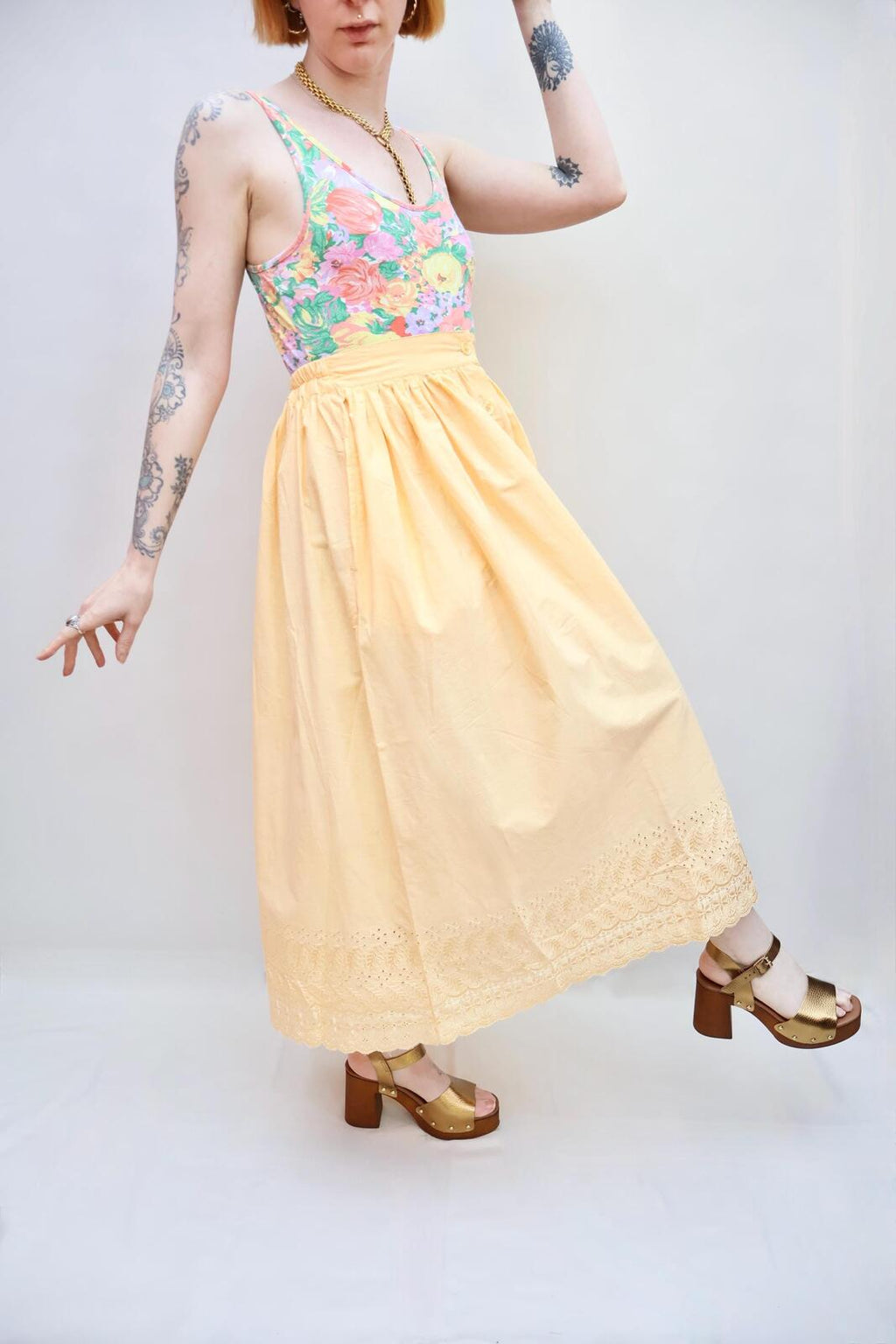 Vintage Buttercup Embroidered Skirt