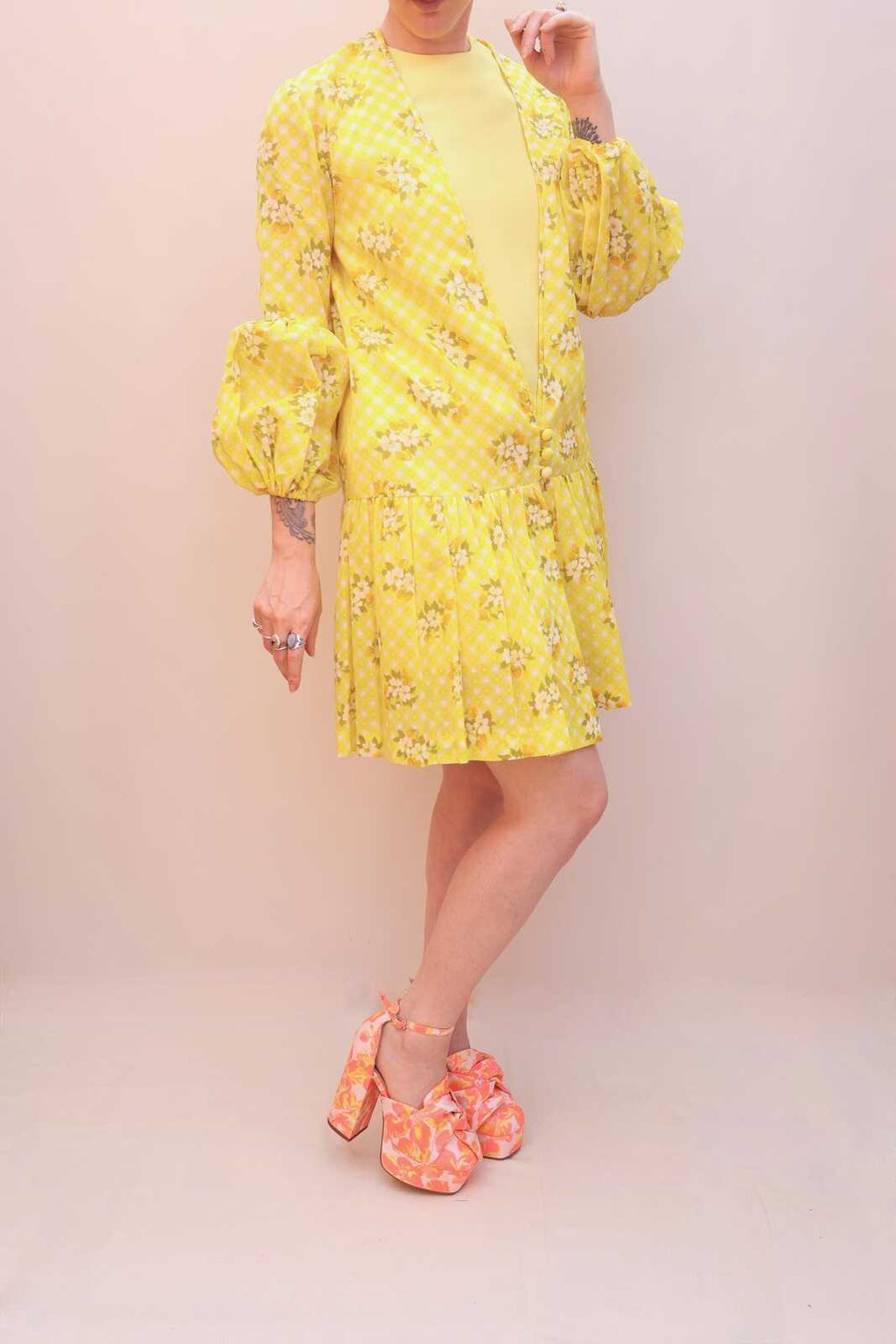 Vintage 70s Buttercup Gingham Dress