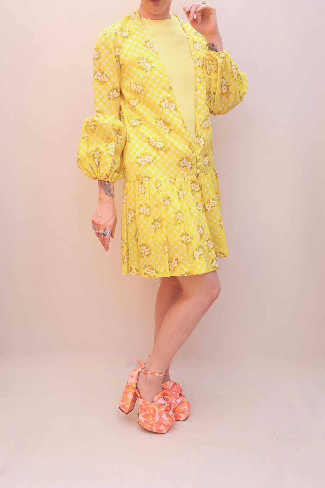 Vintage 70s Buttercup Gingham Dress