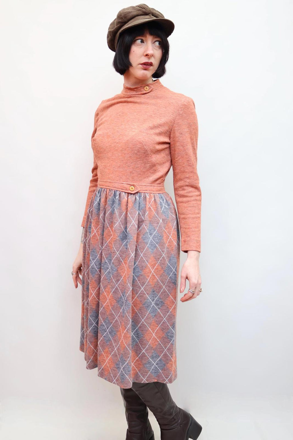 Vintage 70s Peach Plaid Dress