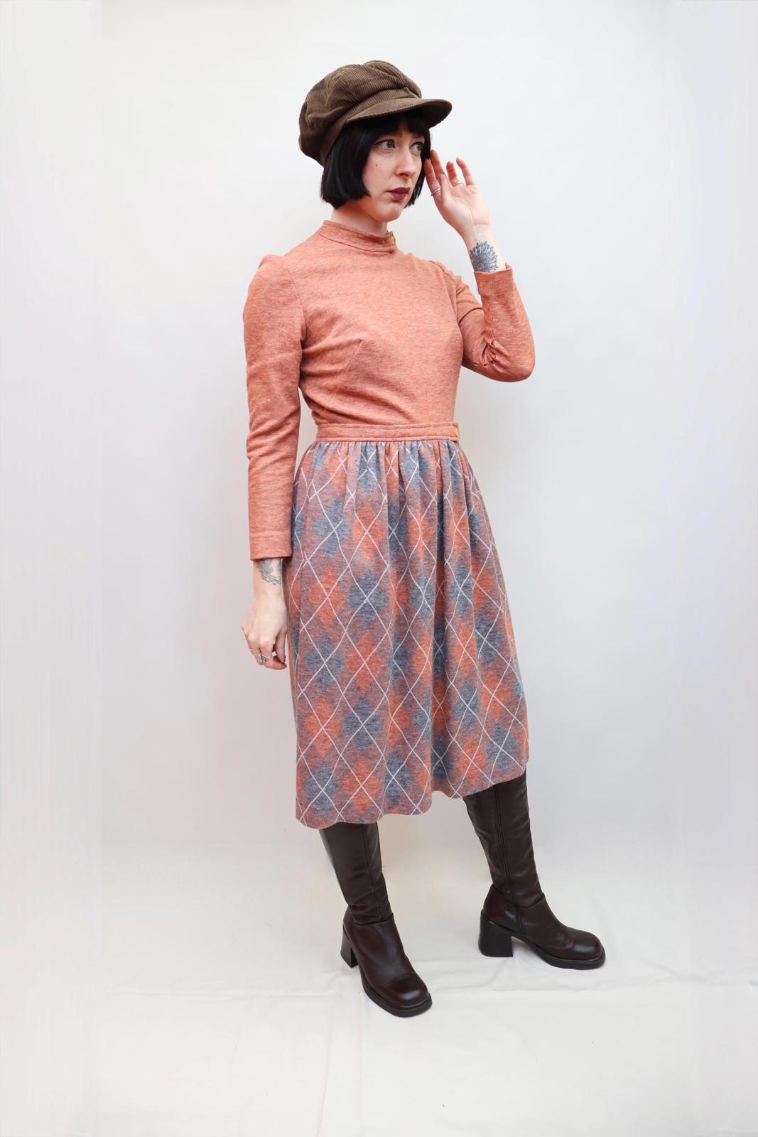 Vintage 70s Peach Plaid Dress