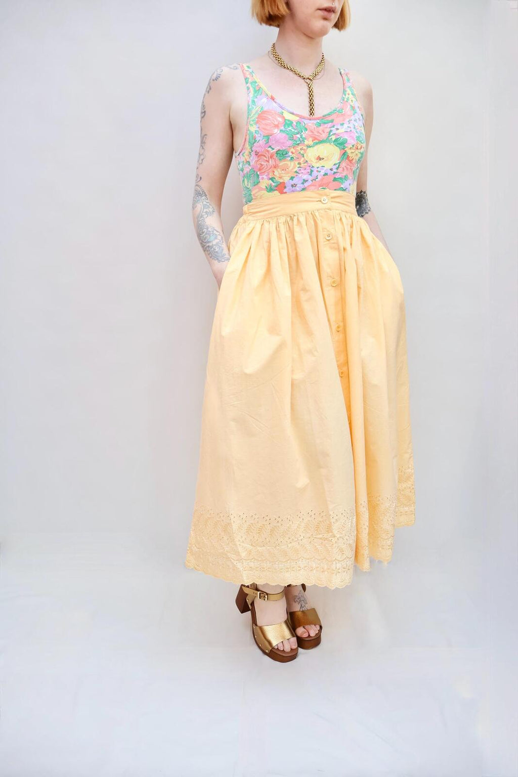 Vintage Buttercup Embroidered Skirt