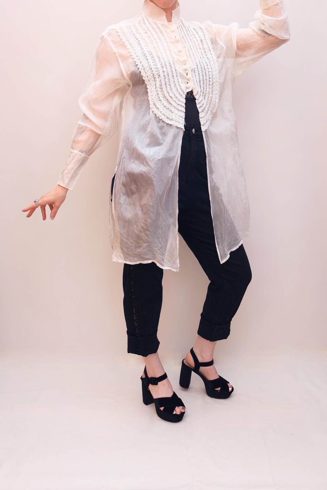 Vintage 80s Organza Tail Coat Blouse