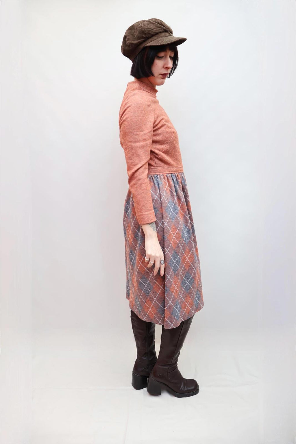 Vintage 70s Peach Plaid Dress