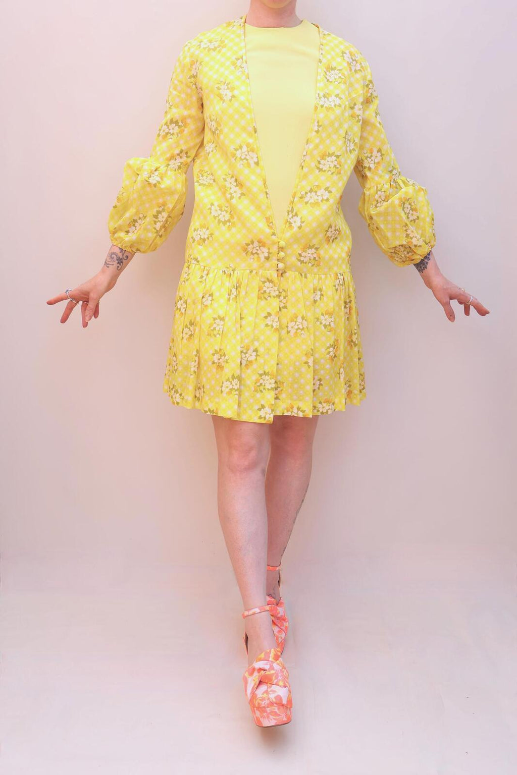 Vintage 70s Buttercup Gingham Dress