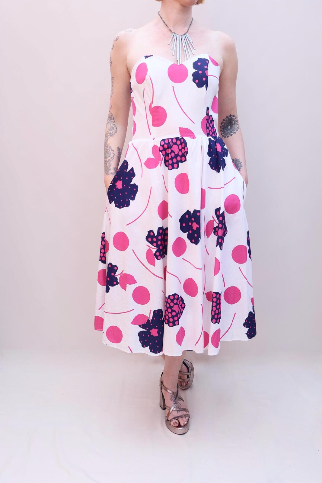 Vintage 80s Boned Cotton Dress