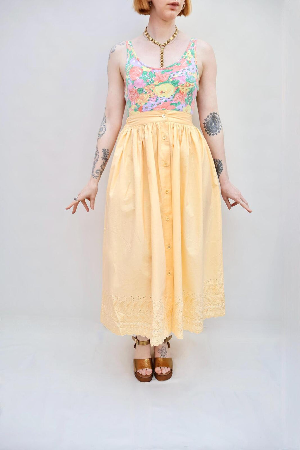Vintage Buttercup Embroidered Skirt