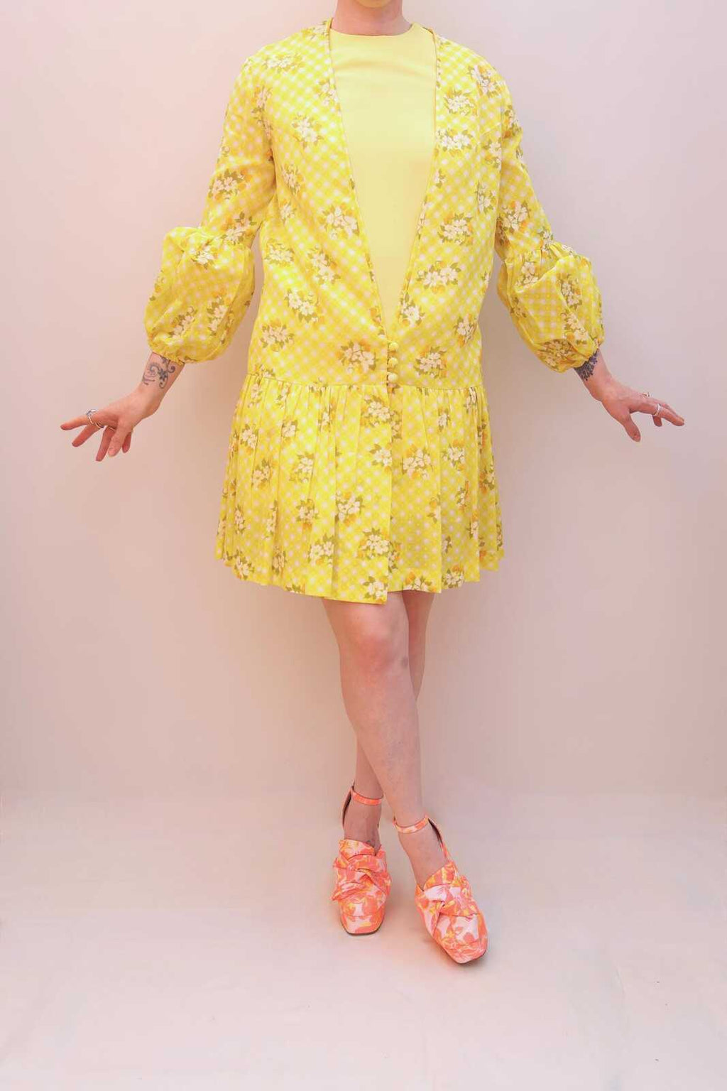 Vintage 70s Buttercup Gingham Dress