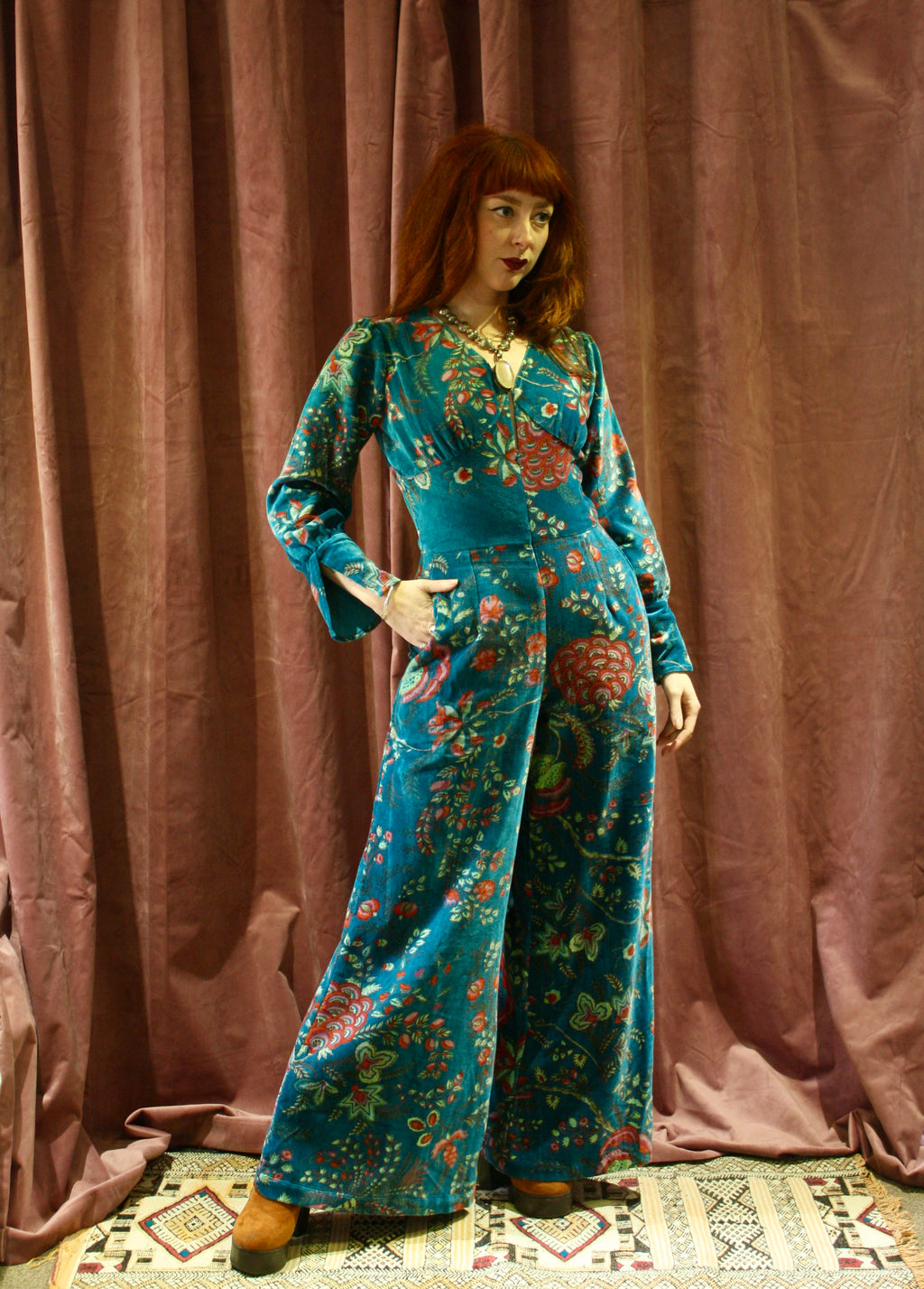Velvet Floral 70's Jumpsuit