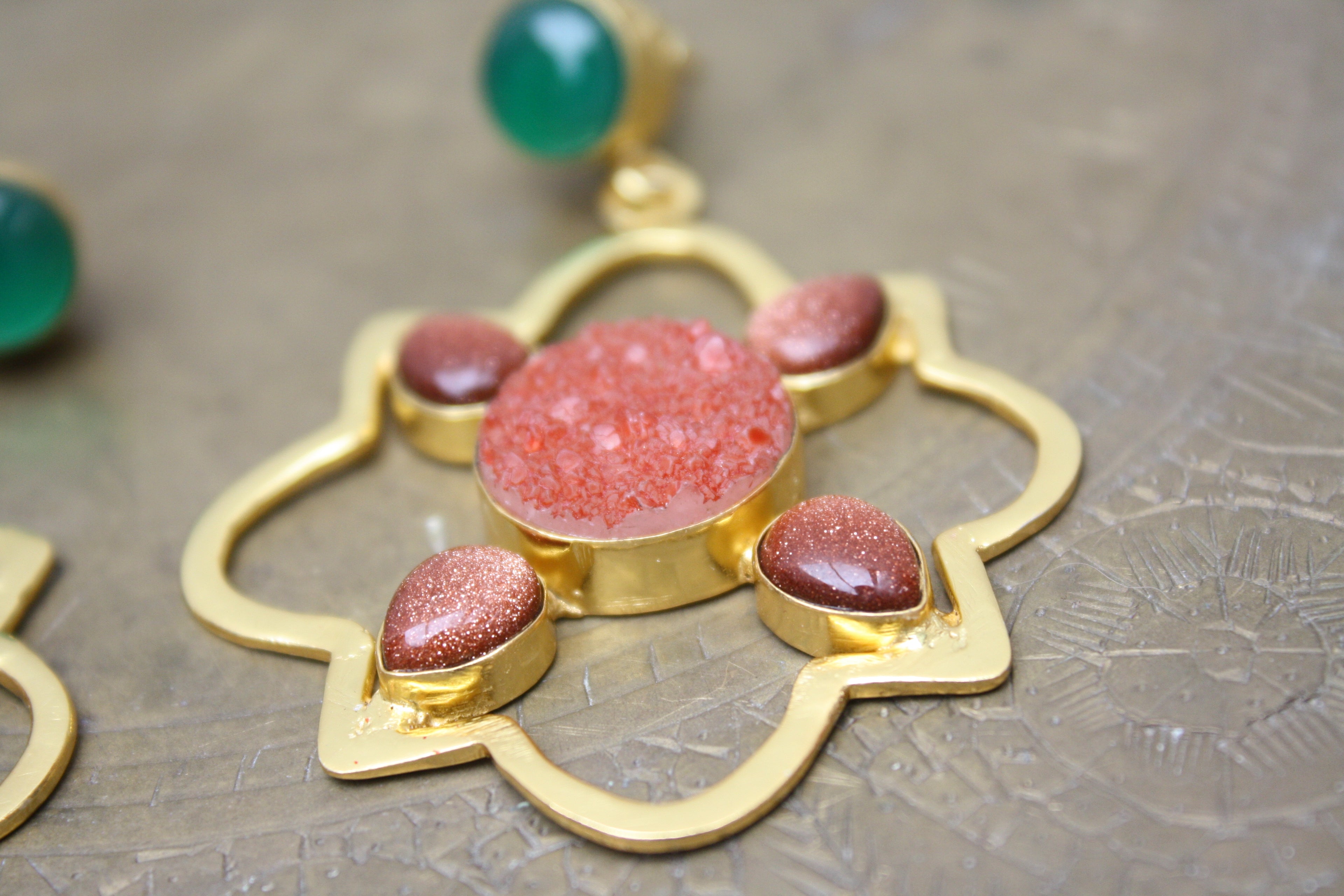 Onyx Sunstone Gold Earrings