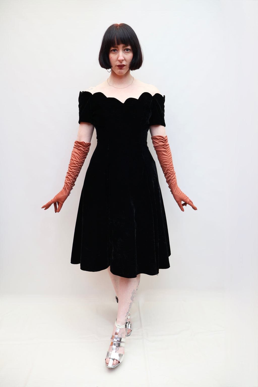 Vintage Scalloped Velvet Dress