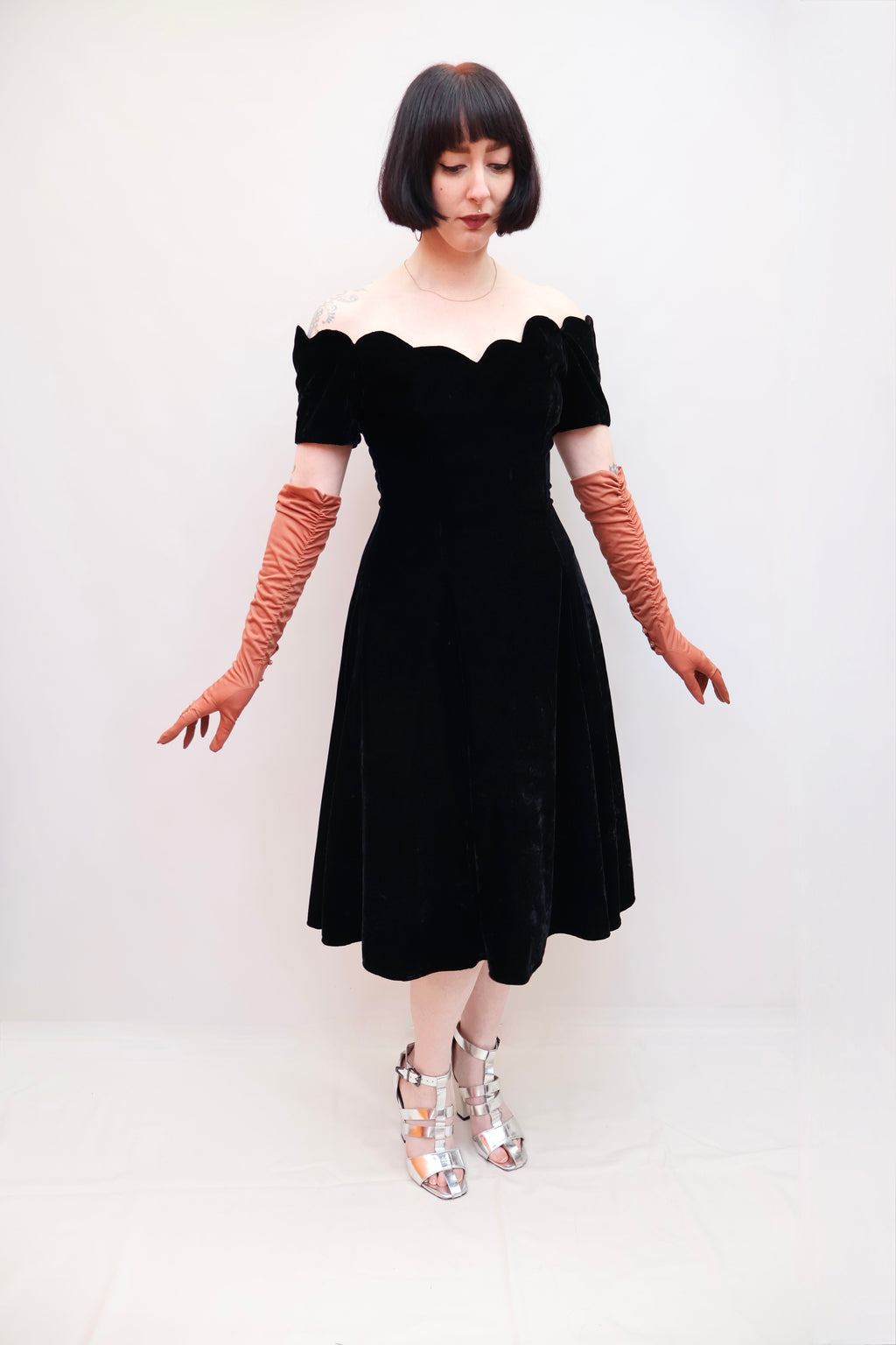 Vintage Scalloped Velvet Dress