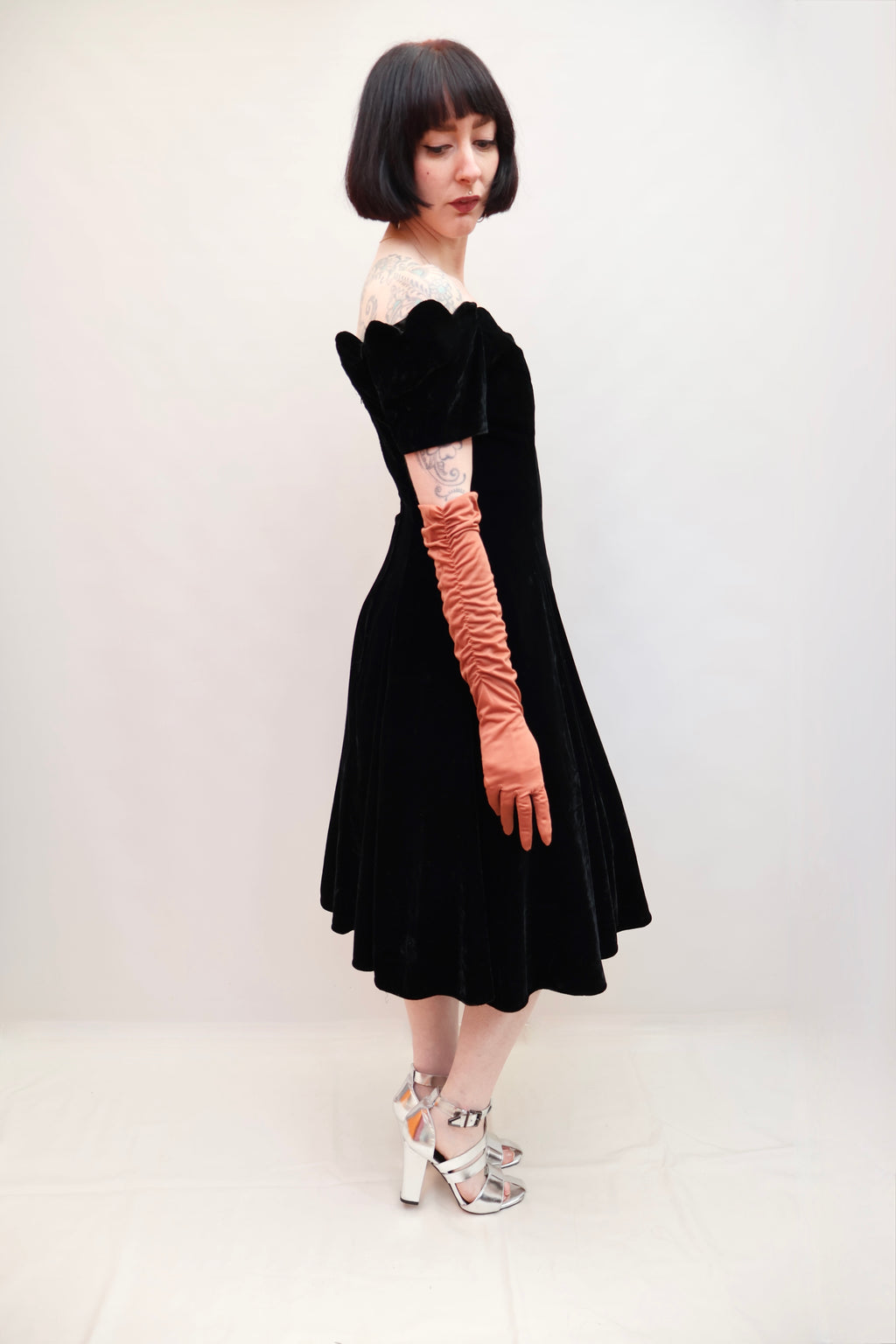 Vintage Scalloped Velvet Dress