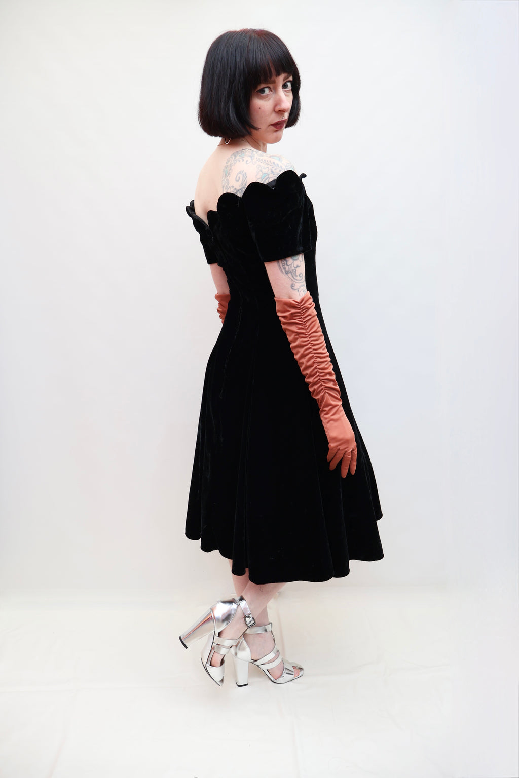 Vintage Scalloped Velvet Dress