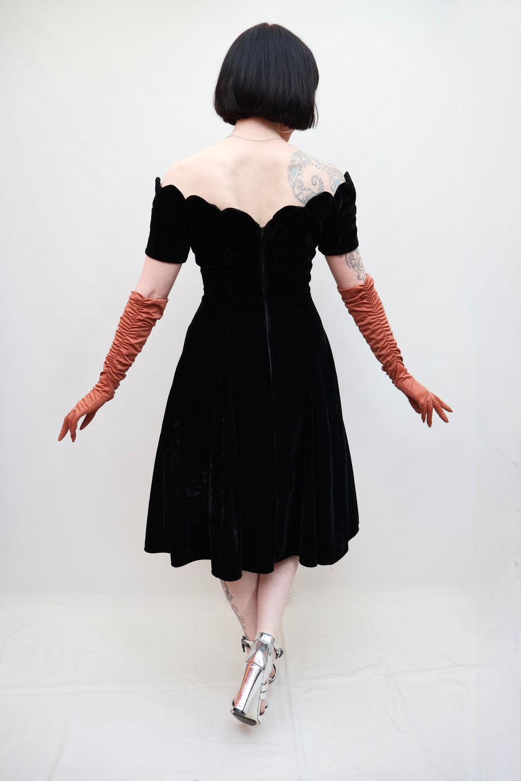 Vintage Scalloped Velvet Dress