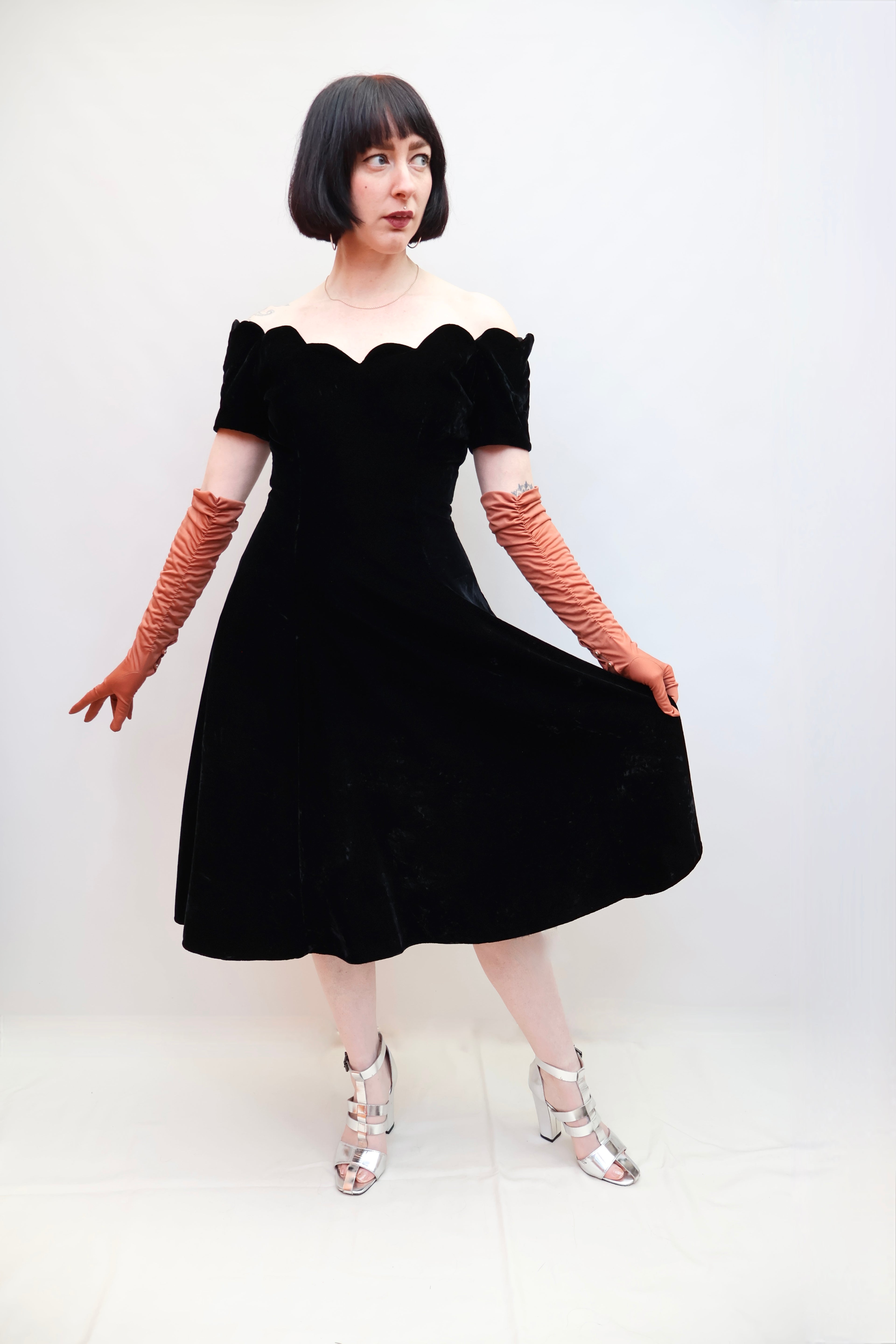 Vintage Scalloped Velvet Dress