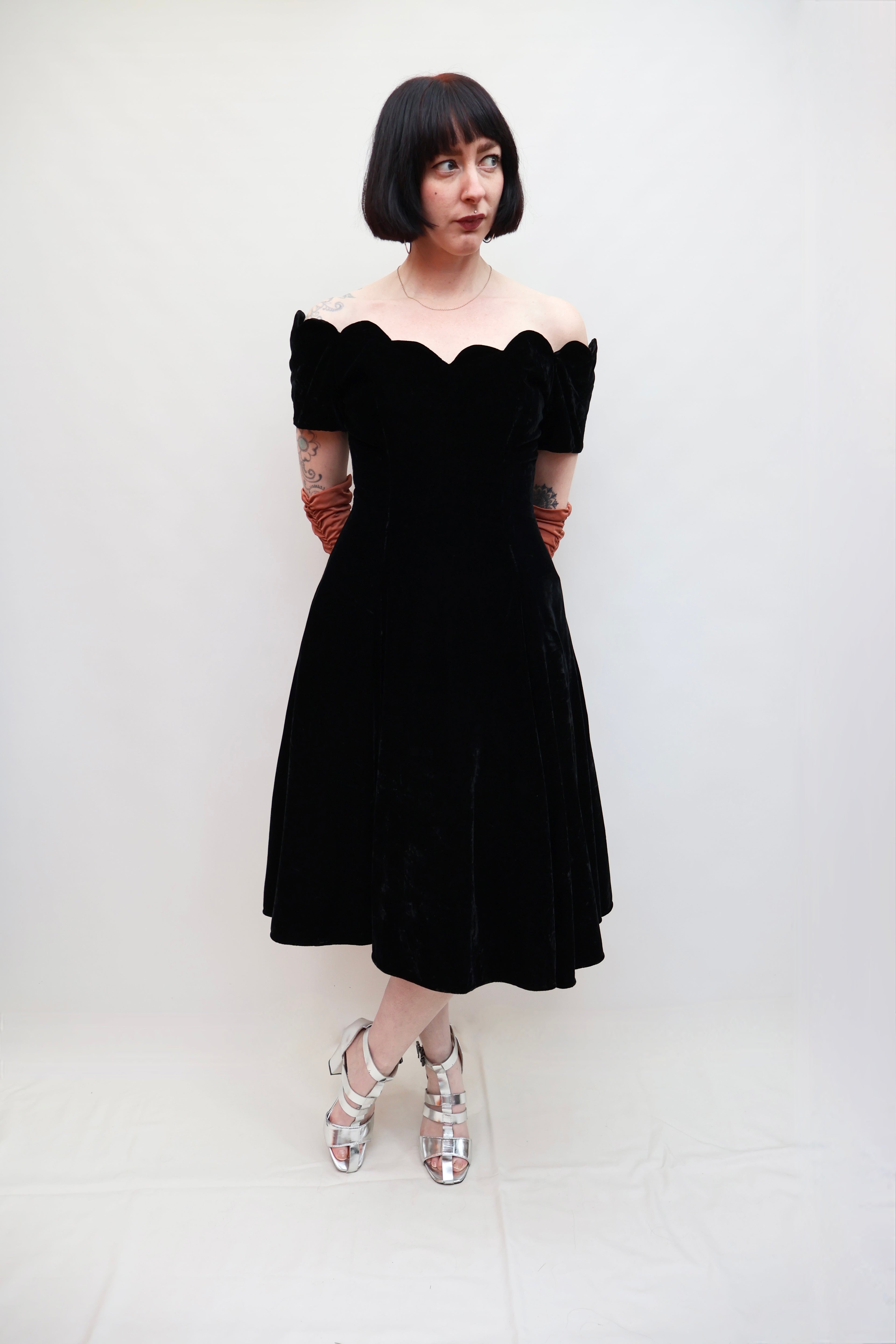 Vintage Scalloped Velvet Dress