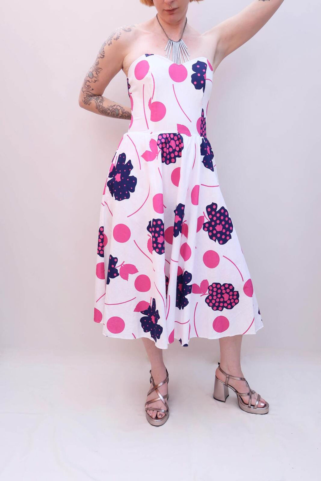 Vintage 80s Boned Cotton Dress