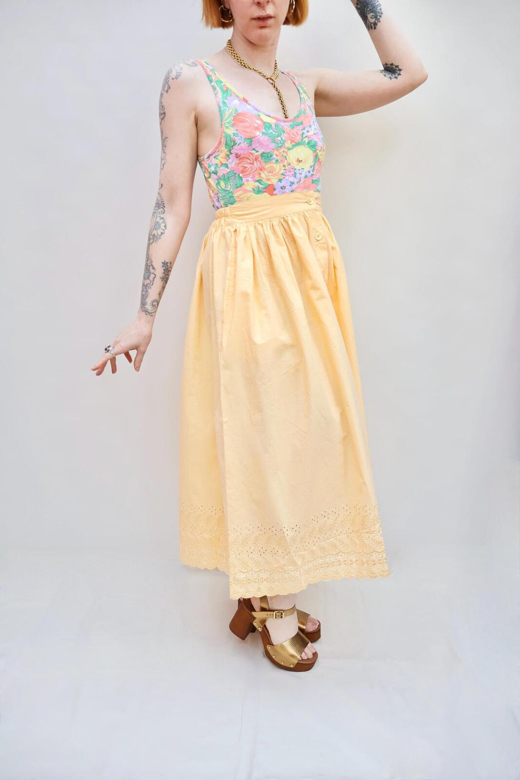 Vintage Buttercup Embroidered Skirt