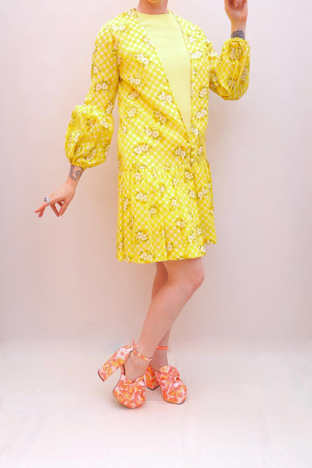 Vintage 70s Buttercup Gingham Dress