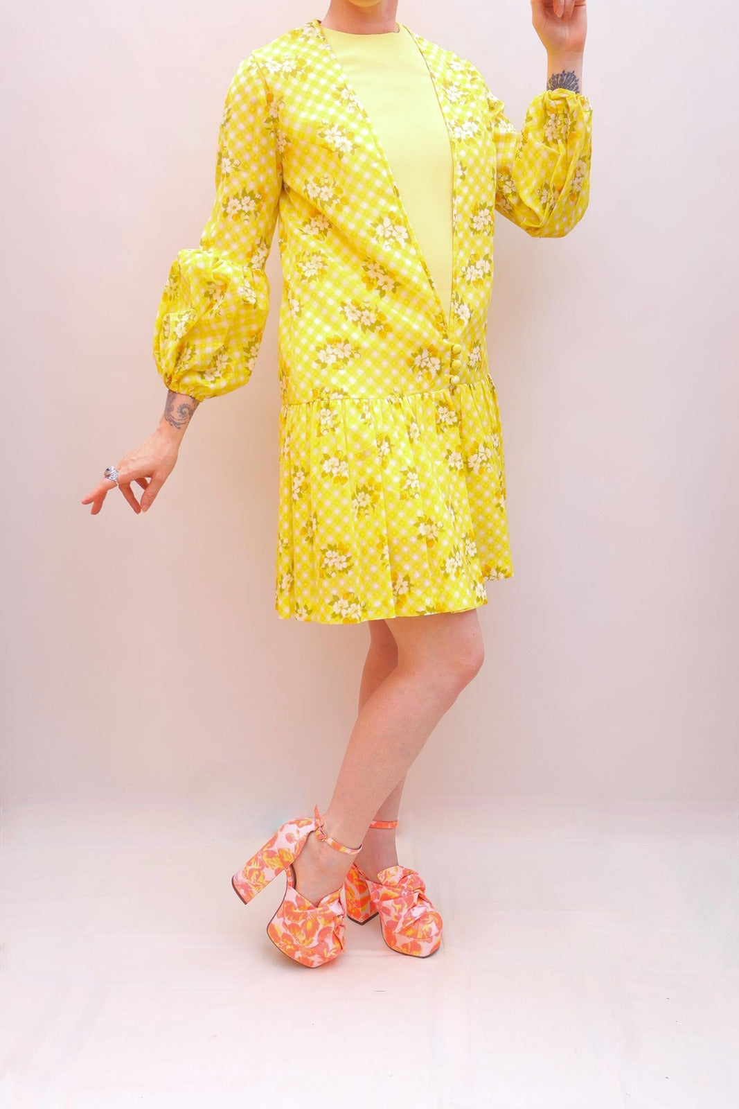 Vintage 70s Buttercup Gingham Dress