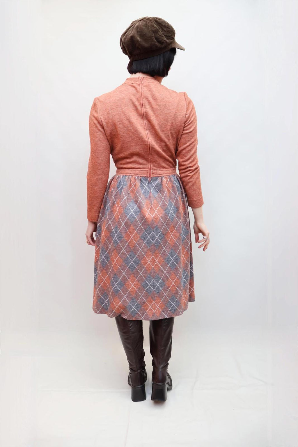 Vintage 70s Peach Plaid Dress