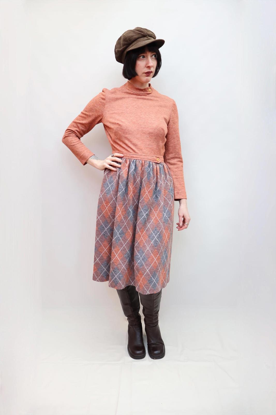 Vintage 70s Peach Plaid Dress