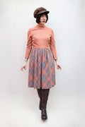 Vintage 70s Peach Plaid Dress