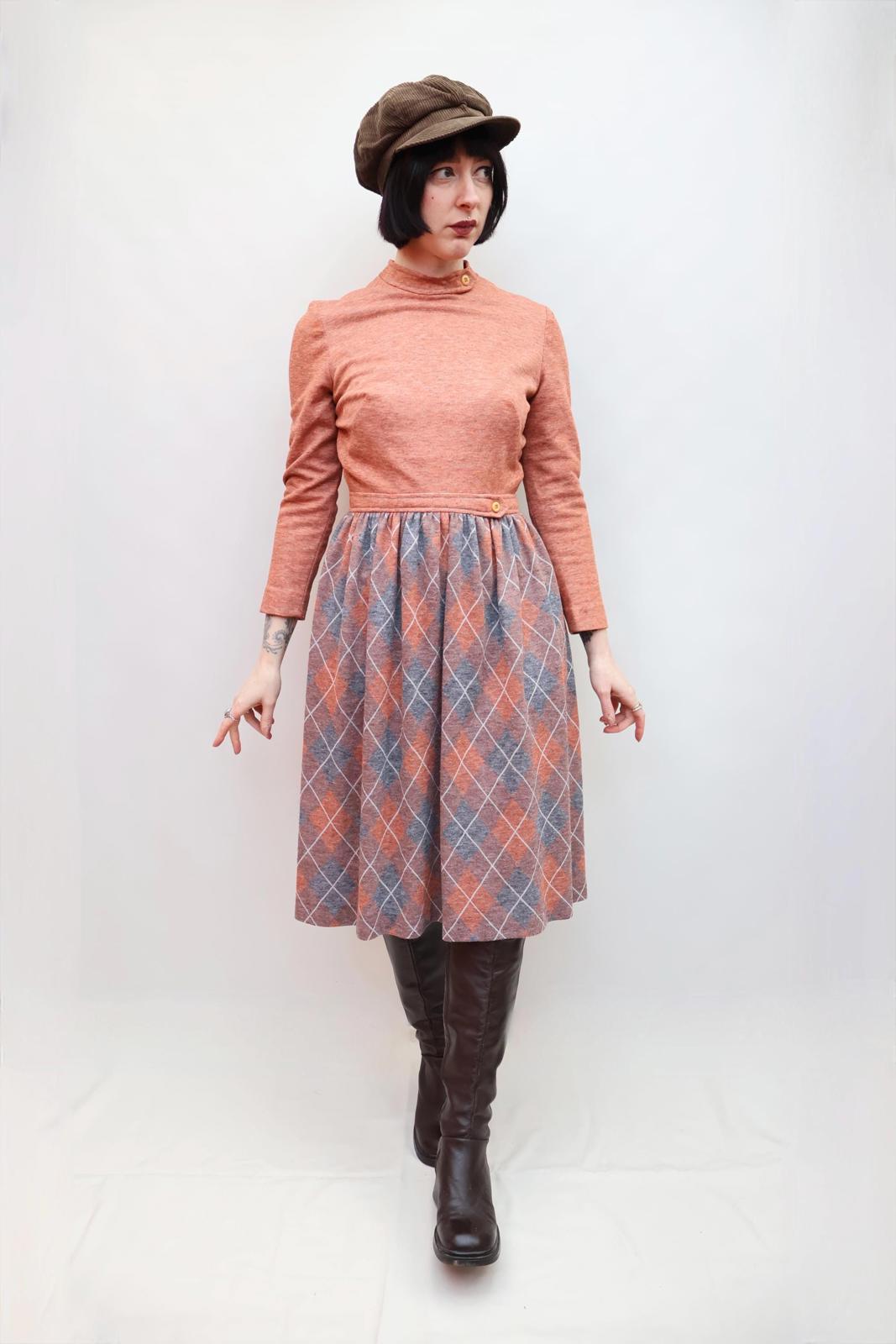 Vintage 70s Peach Plaid Dress