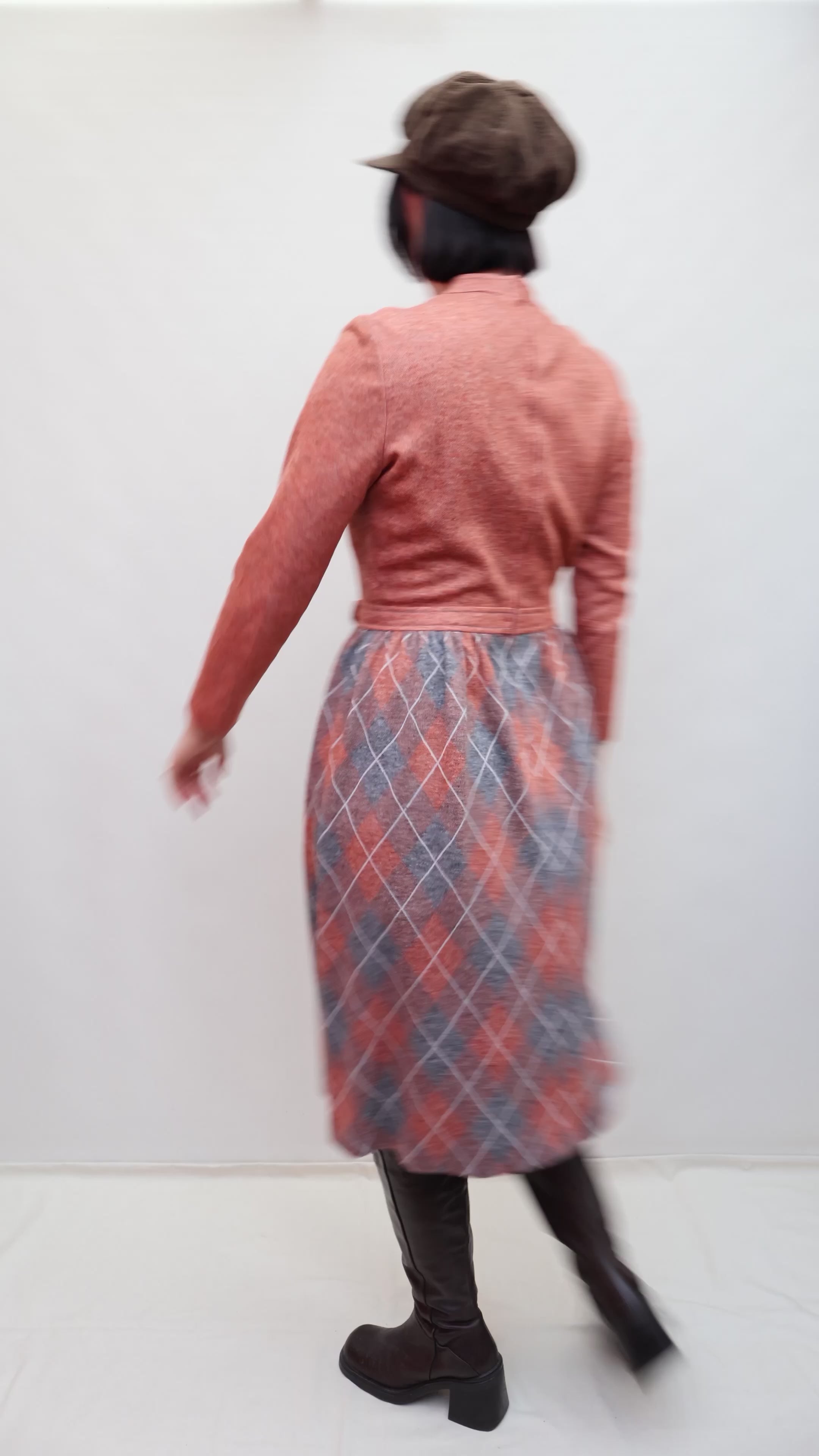 Vintage 70s Peach Plaid Dress